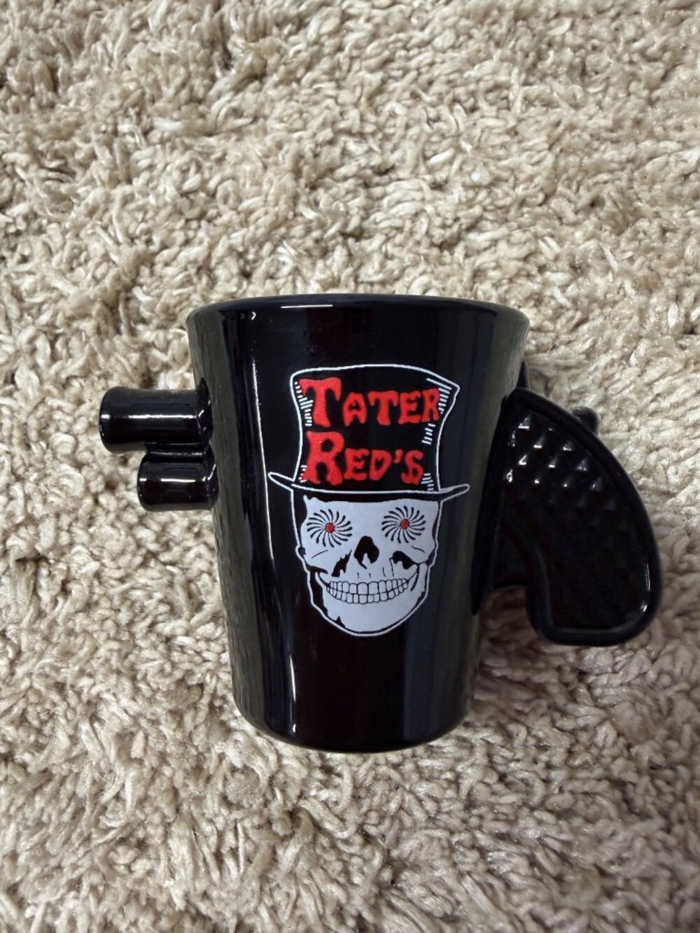 Tater Reds Black Gun Handle Shot Glass With Skull Design - Unique Novelty Shot G